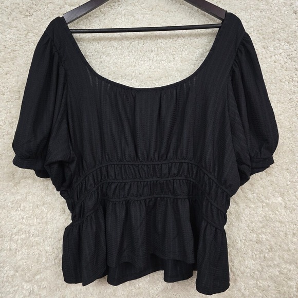 Maeve Top Women 3X Black Pullover Puff Sleeve Stretch Minimalist Anthropologie - Picture 8 of 12